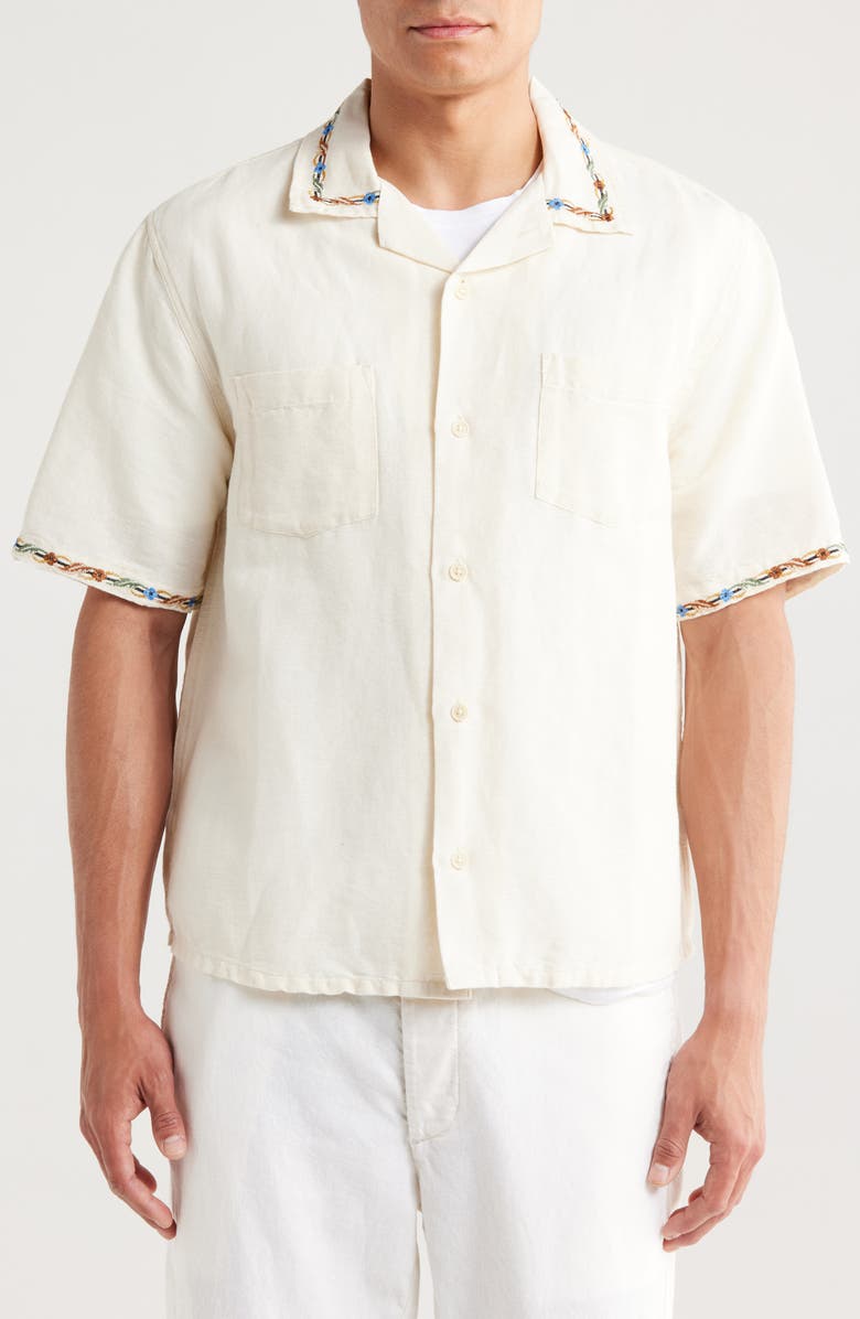 Corridor Rose Chain Embroidered Linen & Cotton Camp Shirt, Alternate, color, 