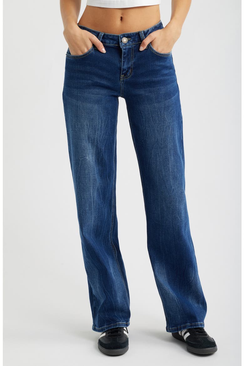Brittany Butterfly Pocket Low Rise Wide Leg Jeans, Main, color, DARK BLUE