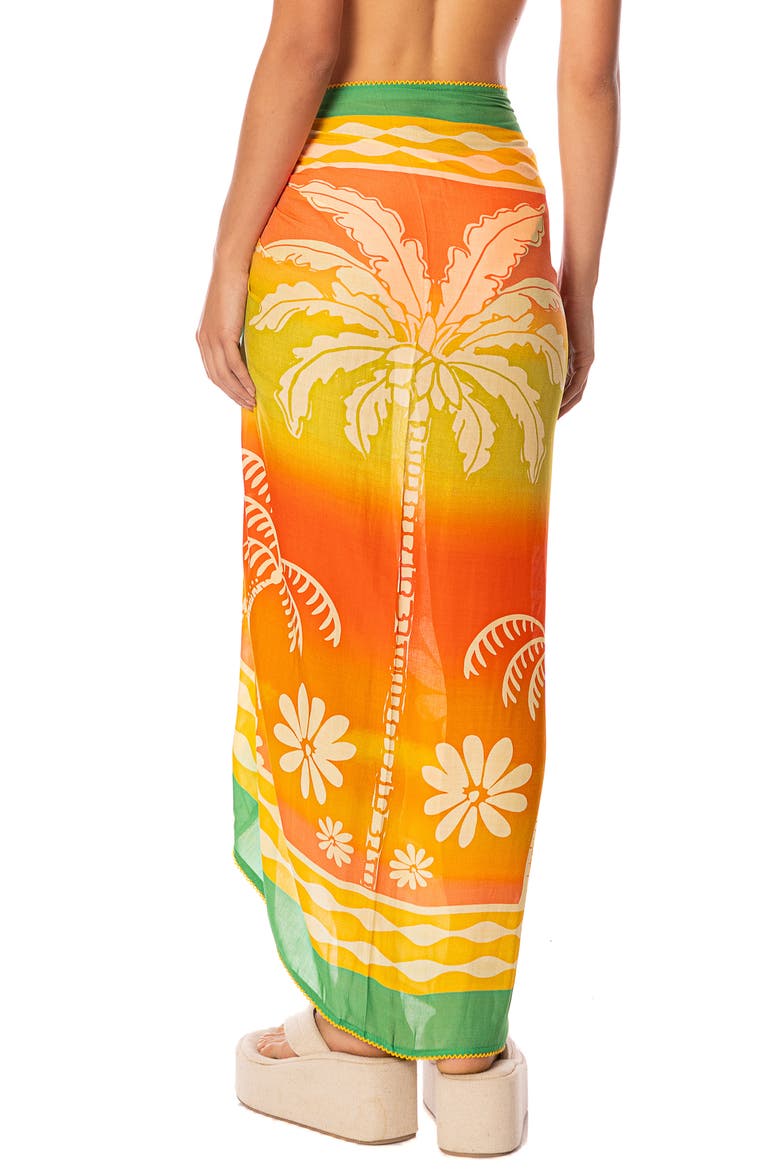 Tropical Landscape Isla Print Cover-Up Pareo, Alternate, color, ORANGE/ YELLOW/ BRIGHT GREEN