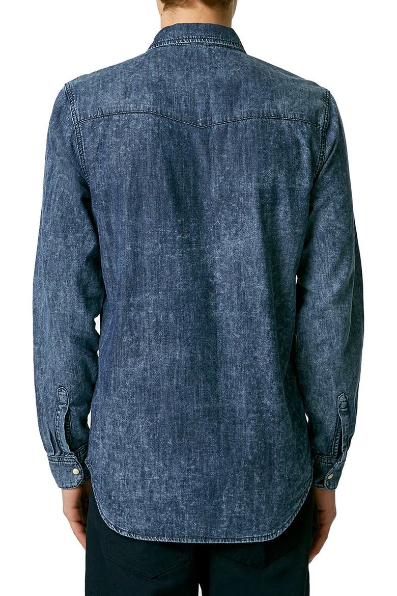 Acid Wash Denim Western Shirt, Alternate, color, MID BLUE