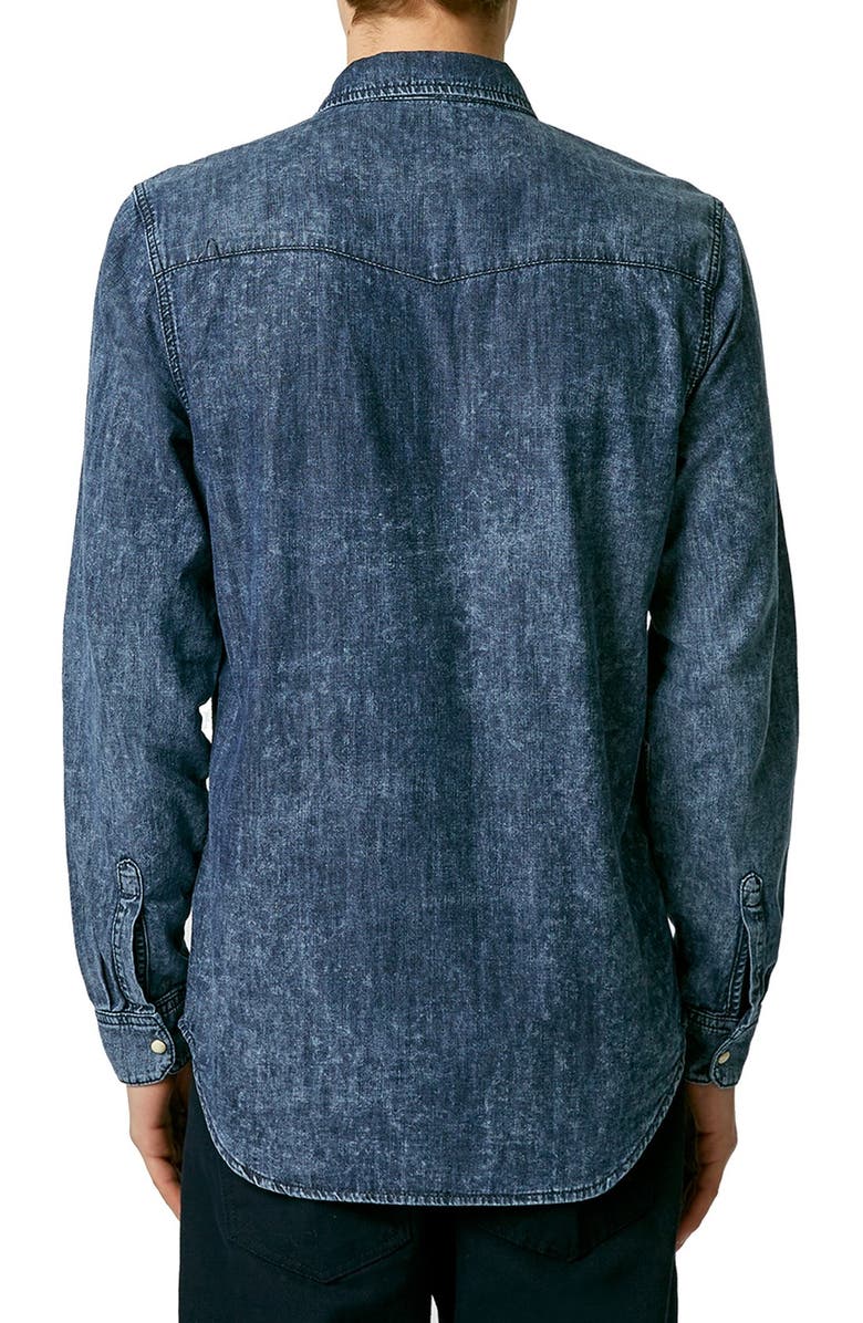 Topman Acid Wash Denim Western Shirt, Alternate, color,