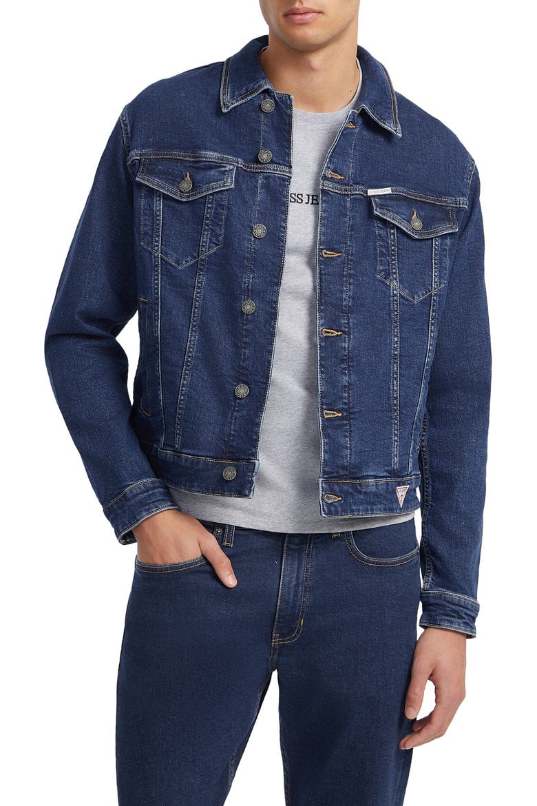 Slim Fit Denim Trucker Jacket, Main, color, VARD