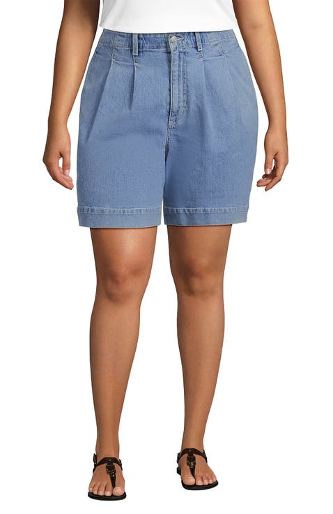 Soft Denim High Rise 7" Pleated Trouser Shorts