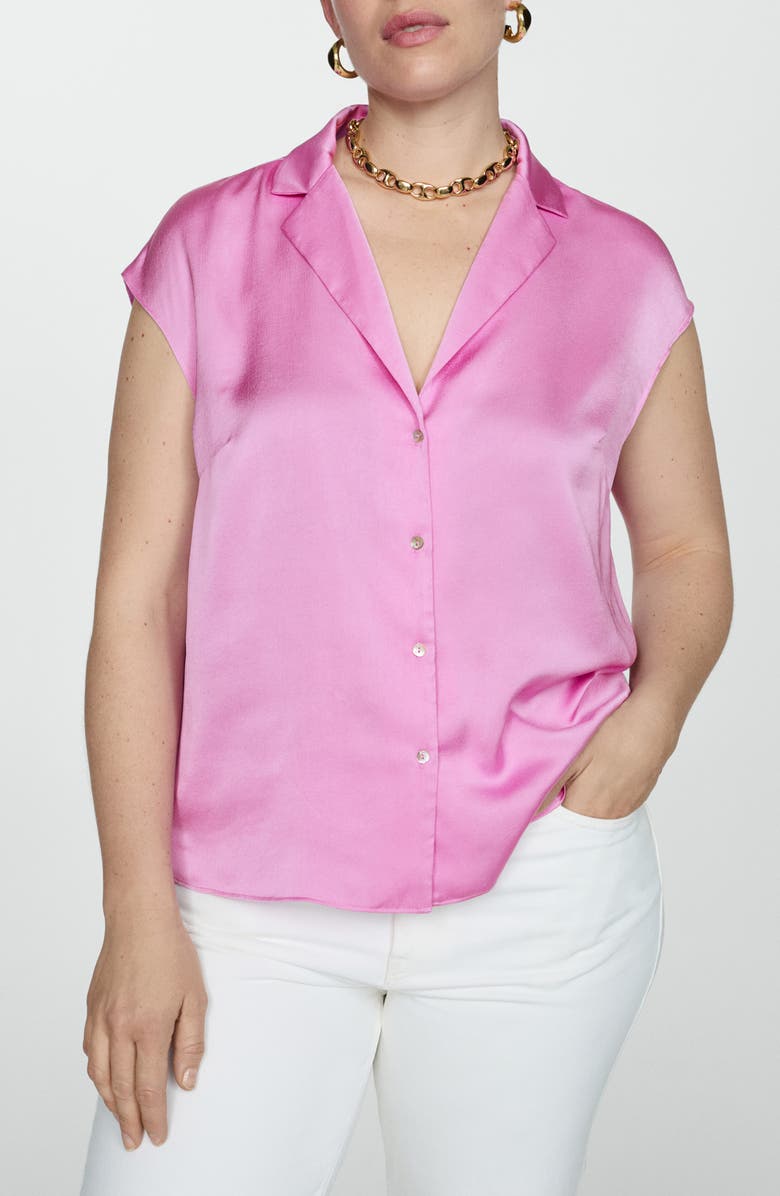 MANGO Satin Button-Up Shirt, Alternate, color,