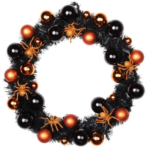 Spiders and Ornaments Halloween Wreath - 18" - Unlit