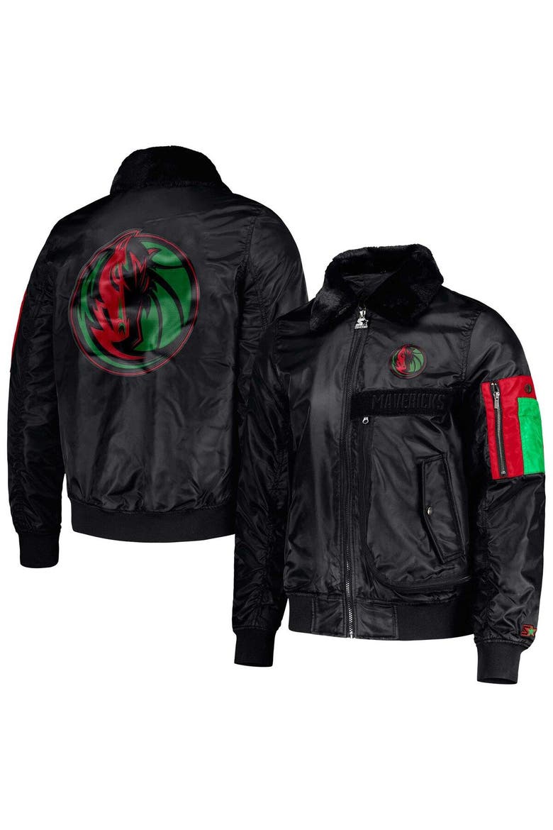 Men's Starter x Ty Mopkins Black Dallas Mavericks Black History Month Satin Full-Zip Jacket, Main, color, Black