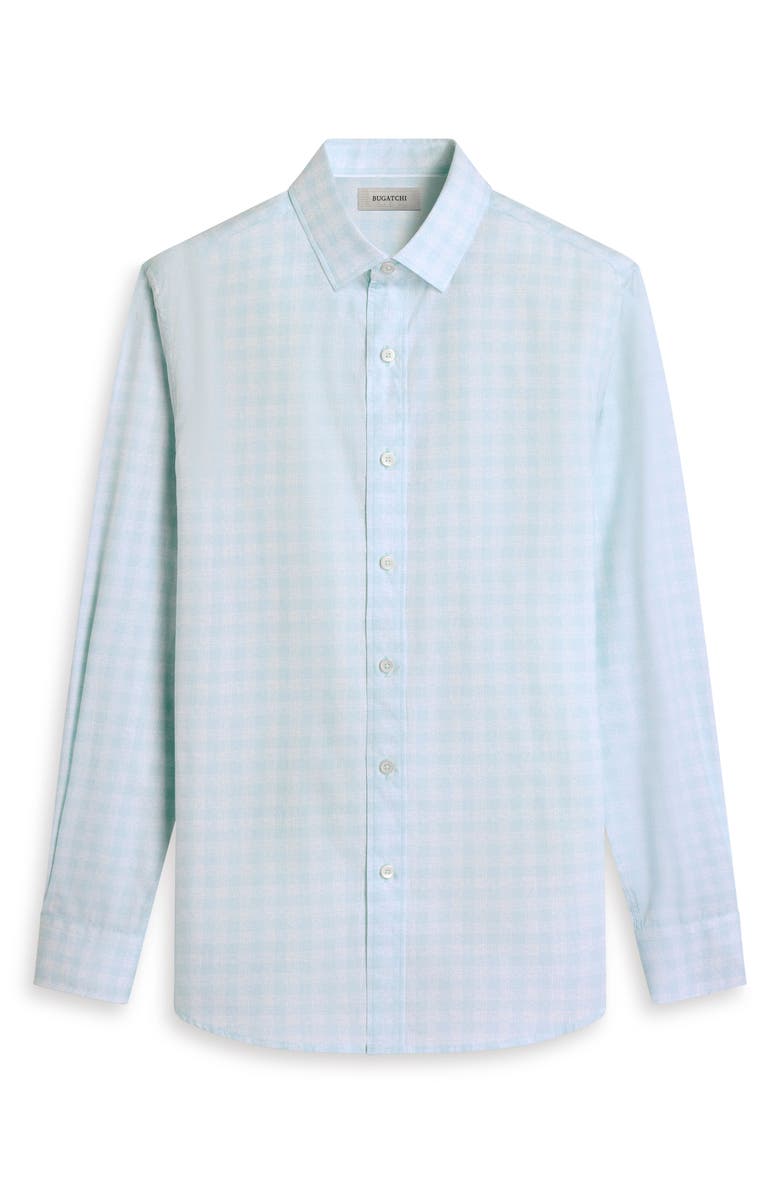 Bugatchi Julian Shaped Fit Check Cotton Button-Up Shirt, Alternate, color, Sea Spray