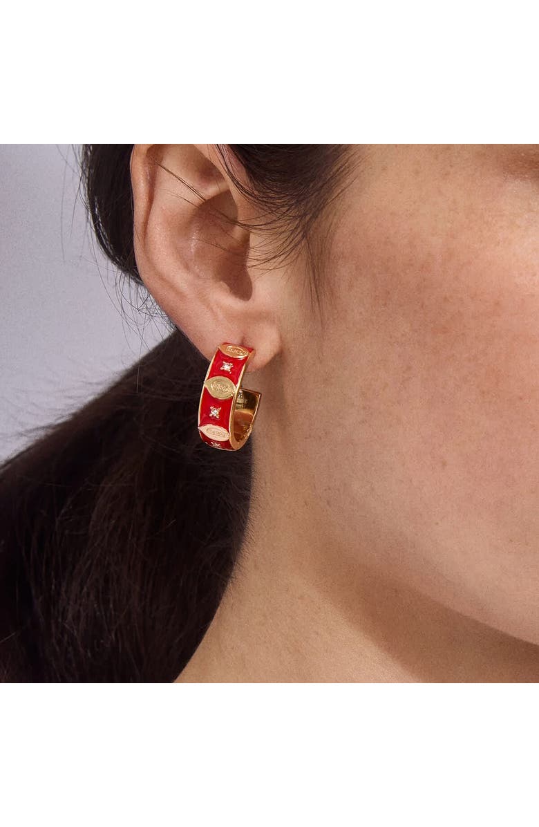 WEAR by Erin Andrews x BaubleBar Cincinnati Reds Enamel Hoop Earrings, Alternate, color, Gold