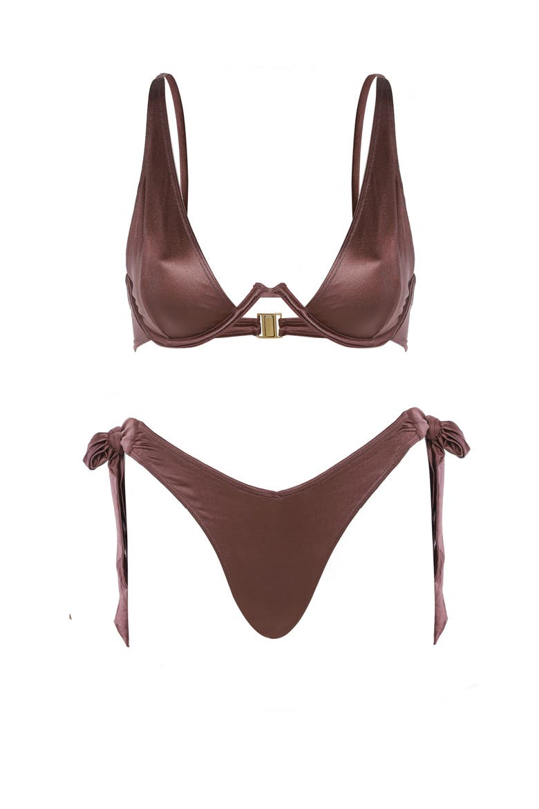 Ella Underwire Bralette Top With V-Cut Bottom 2-Piece Bikini Set, Alternate, color, Beige