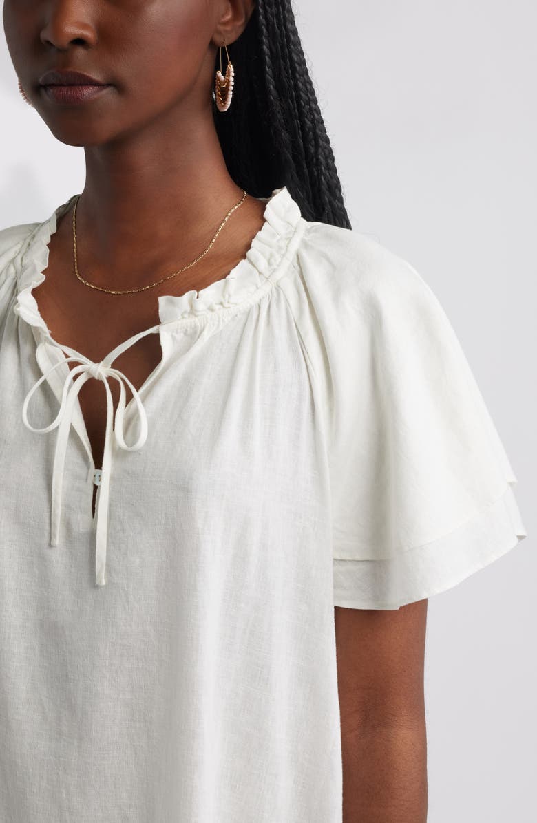 Treasure & Bond Flutter Sleeve Linen Blend Shift Minidress, Alternate, color, Ivory Dove