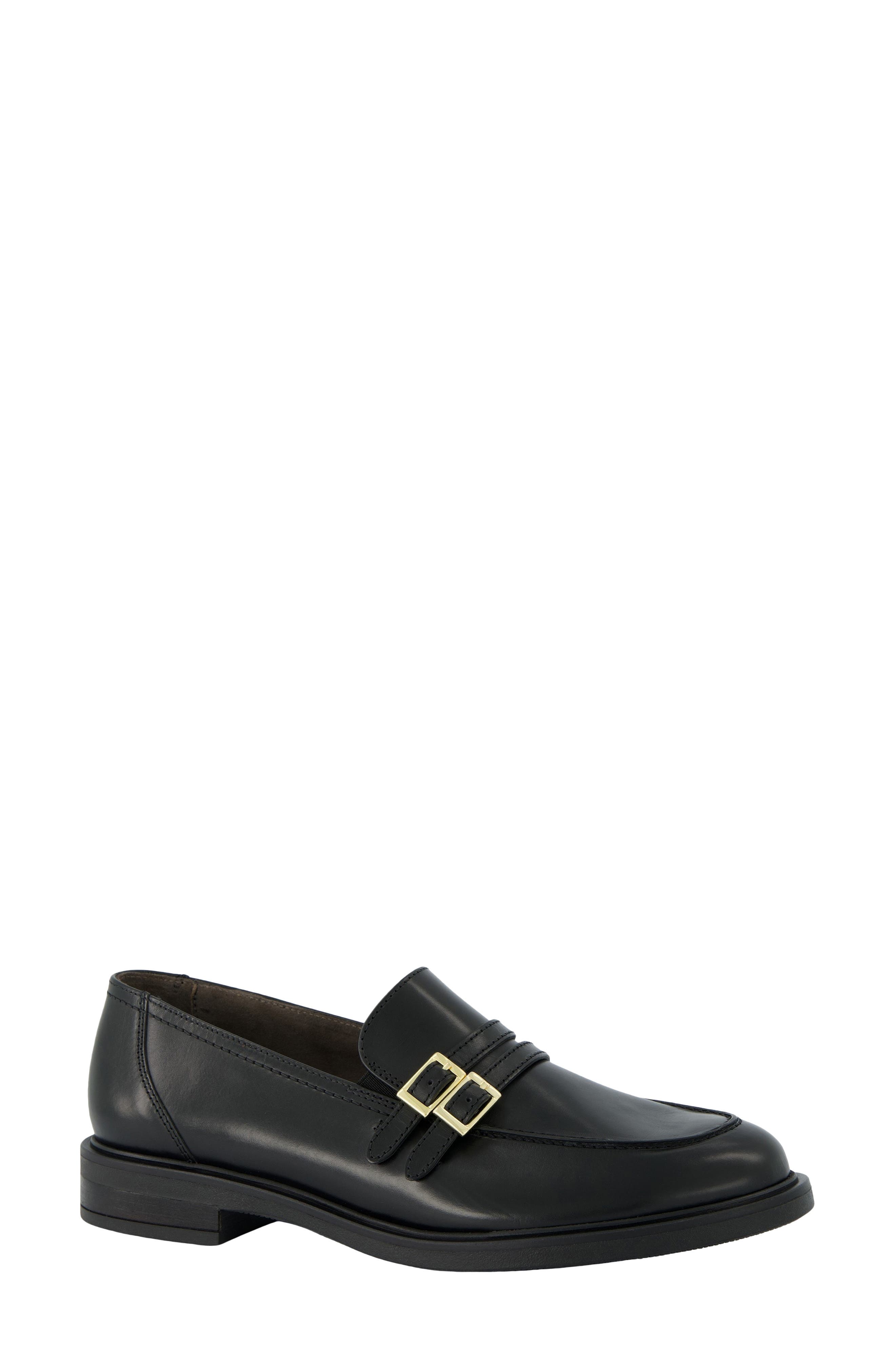 Paul Green Caspian Two Buckle Leather Loafer, Main, color, Black Brushed Leather