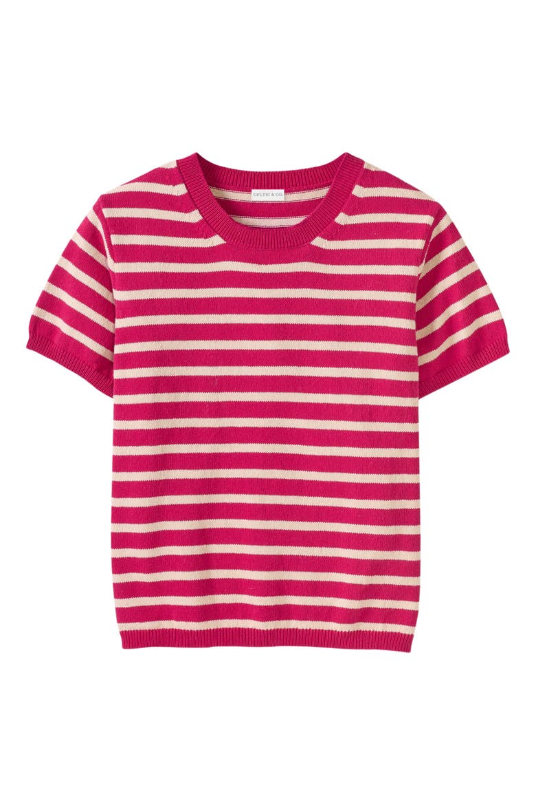Striped Knitted Crew Neck Tee, Alternate, color, RASPBERRY