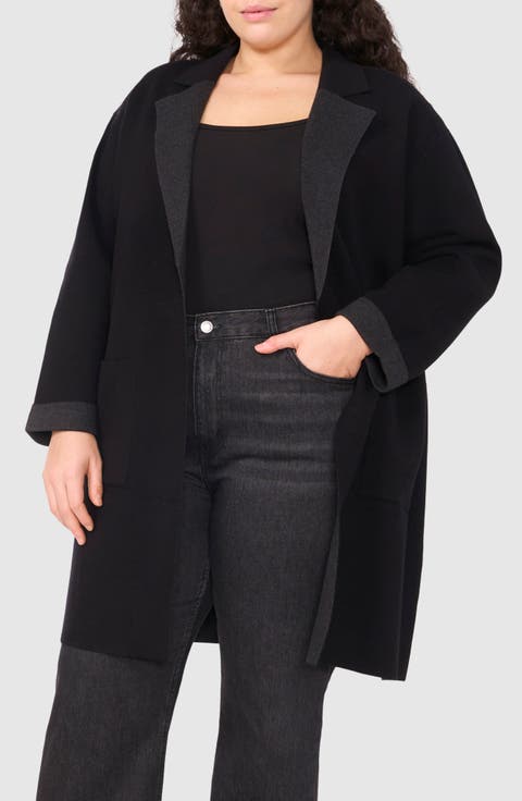 Lapel Long Cardigan (Plus)