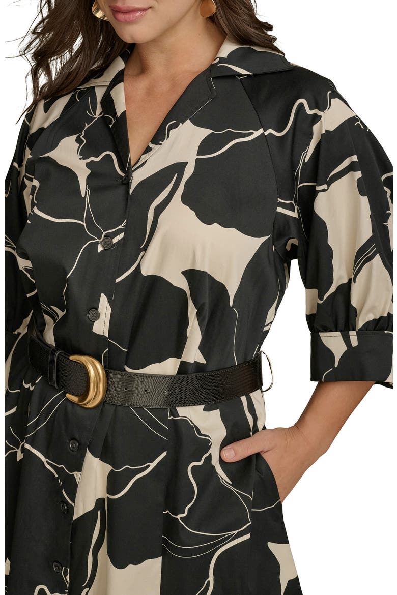Printed Belted Midi Shirtdress, Alternate, color, BLACK/ PARCHMENT