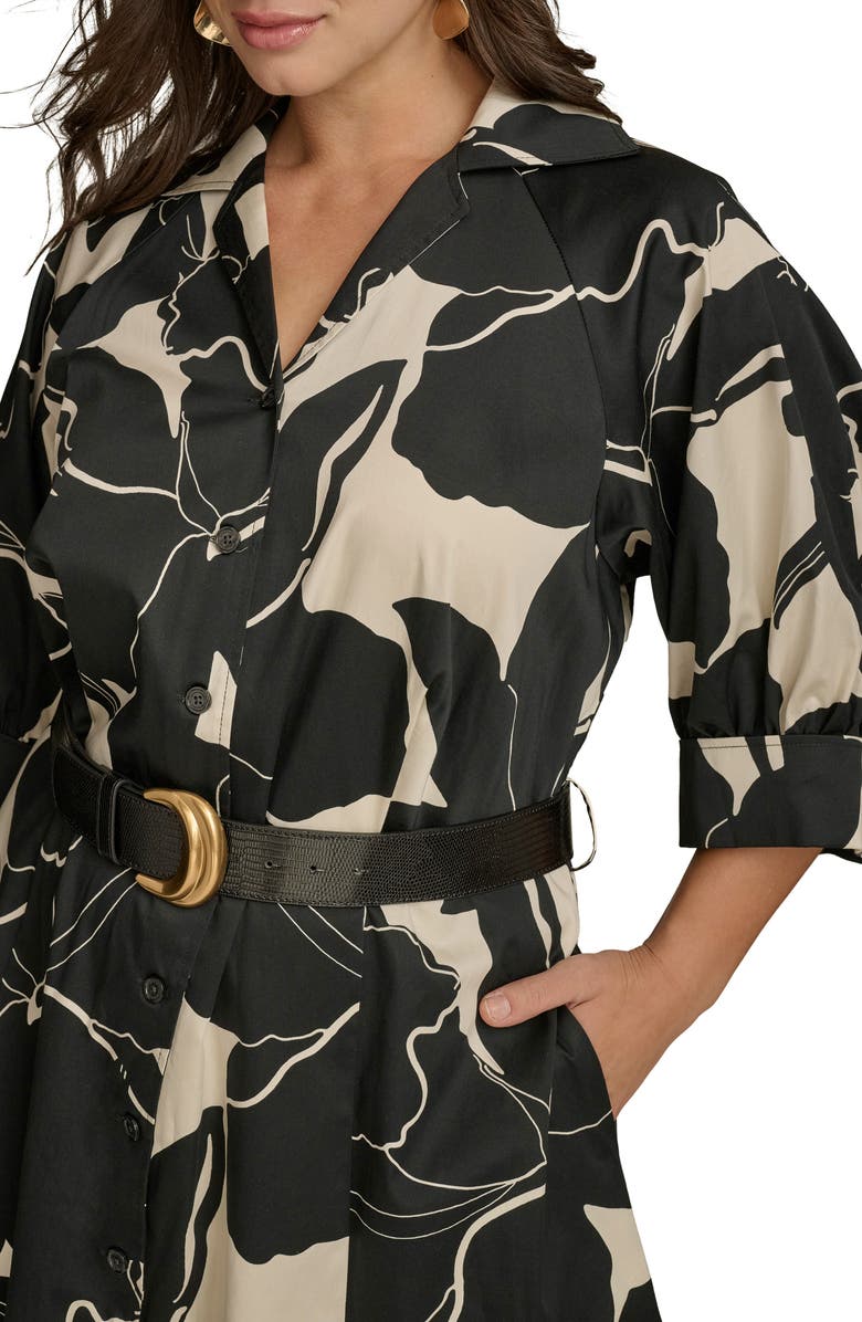DONNA KARAN Printed Belted Midi Shirtdress, Alternate, color, Black/ Parchment