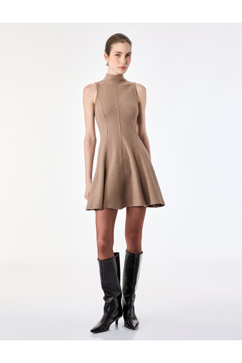 High Neck Flared Mini Dress, Main, color, CAMEL