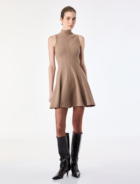 High Neck Flared Mini Dress