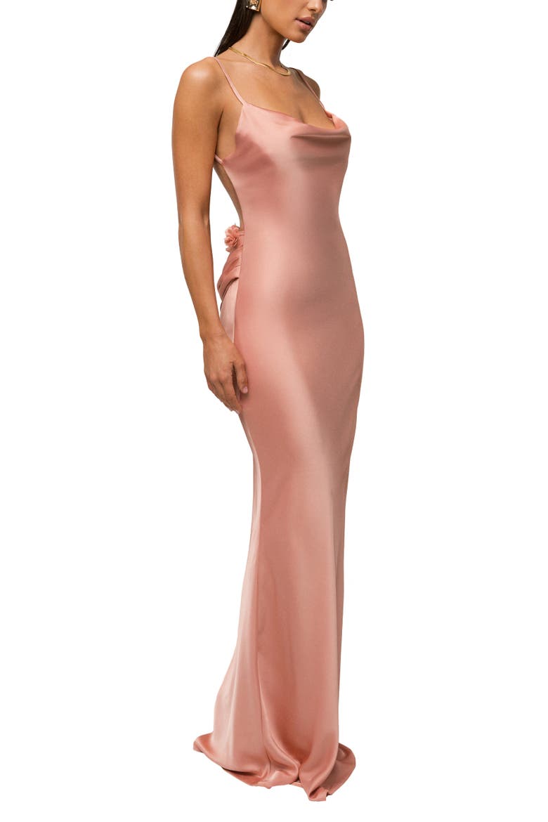 Down The Aisle Satin Gown, Alternate, color, Dark Peach