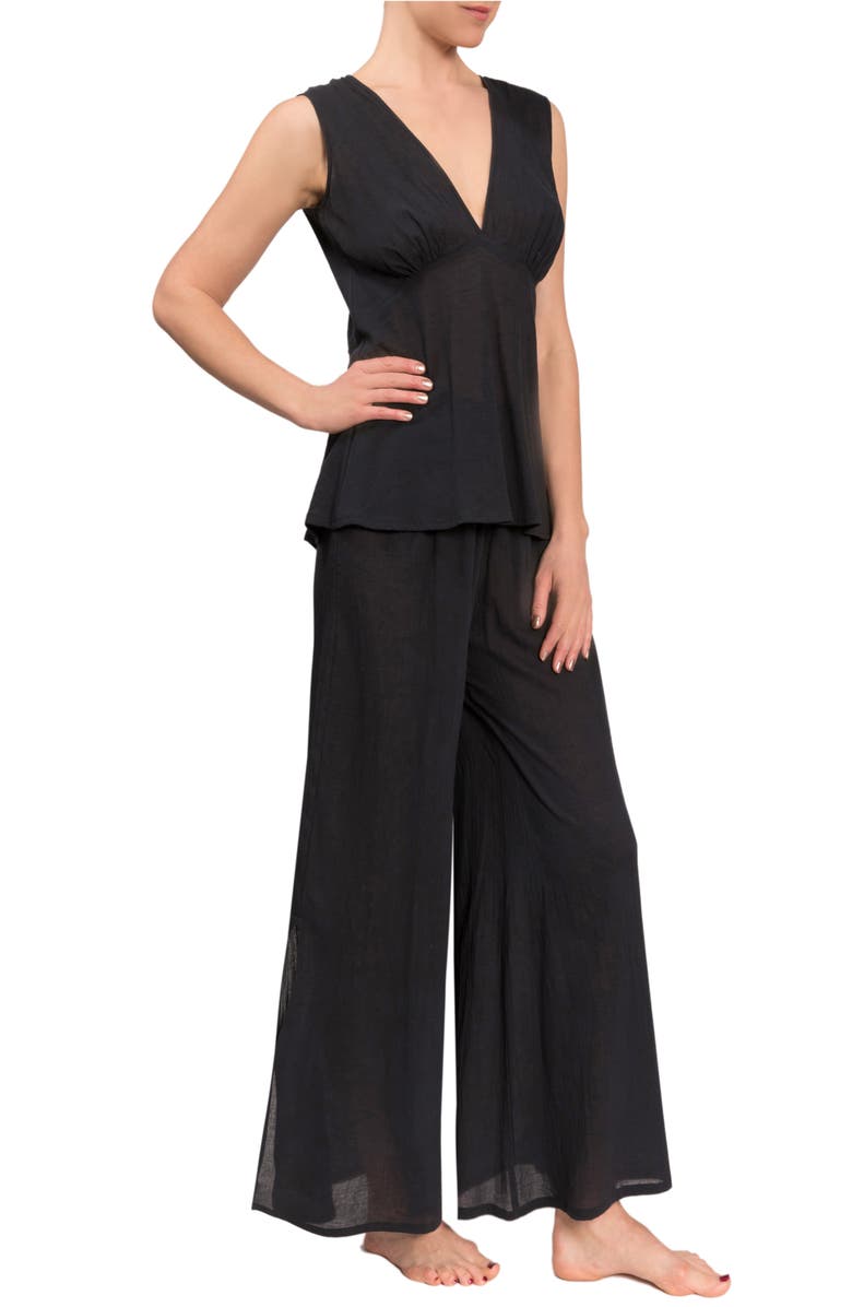 Everyday Ritual Deep V Wide Leg Pajamas, Alternate, color, Black