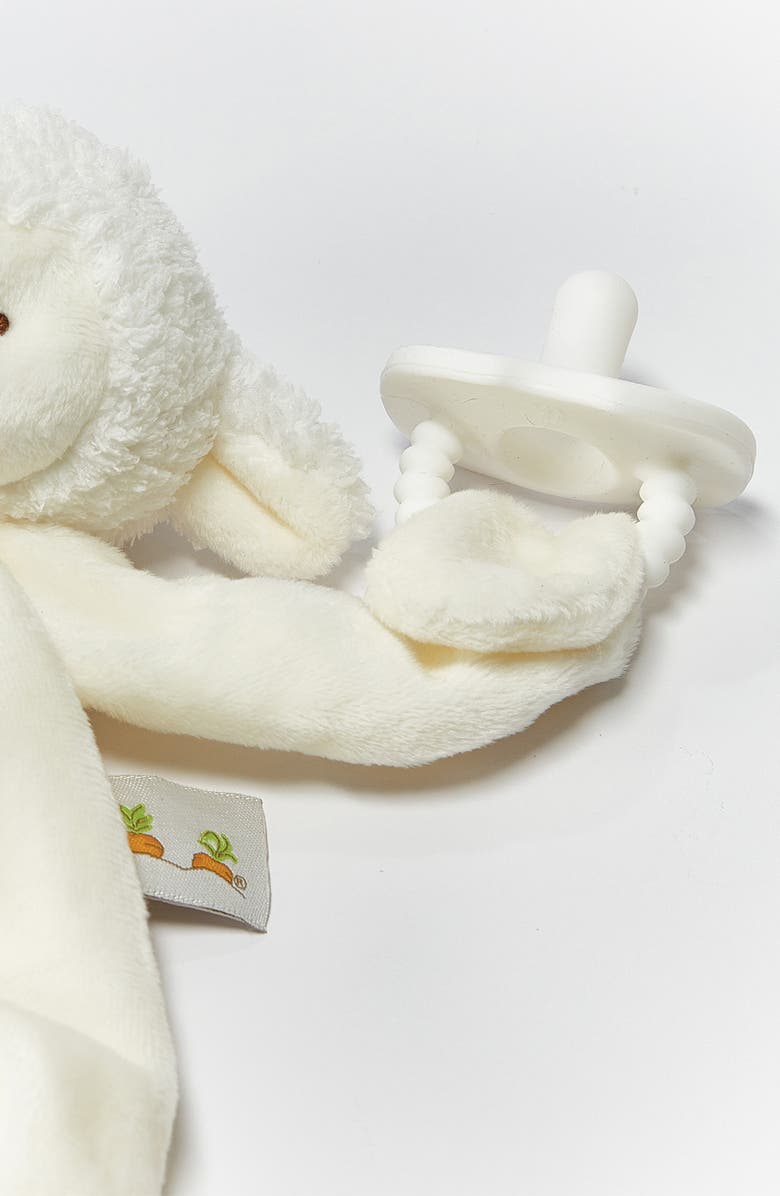 Bunnies by the Bay Blanket & Lamb Silly Buddy Pacifier Holder Gift Set, Alternate, color, White