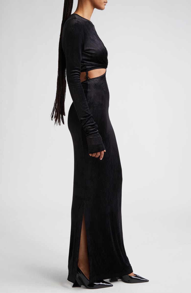 Nensi Dojaka Keyhole Cutout Long Sleeve Velvet Maxi Dress, Alternate, color, 