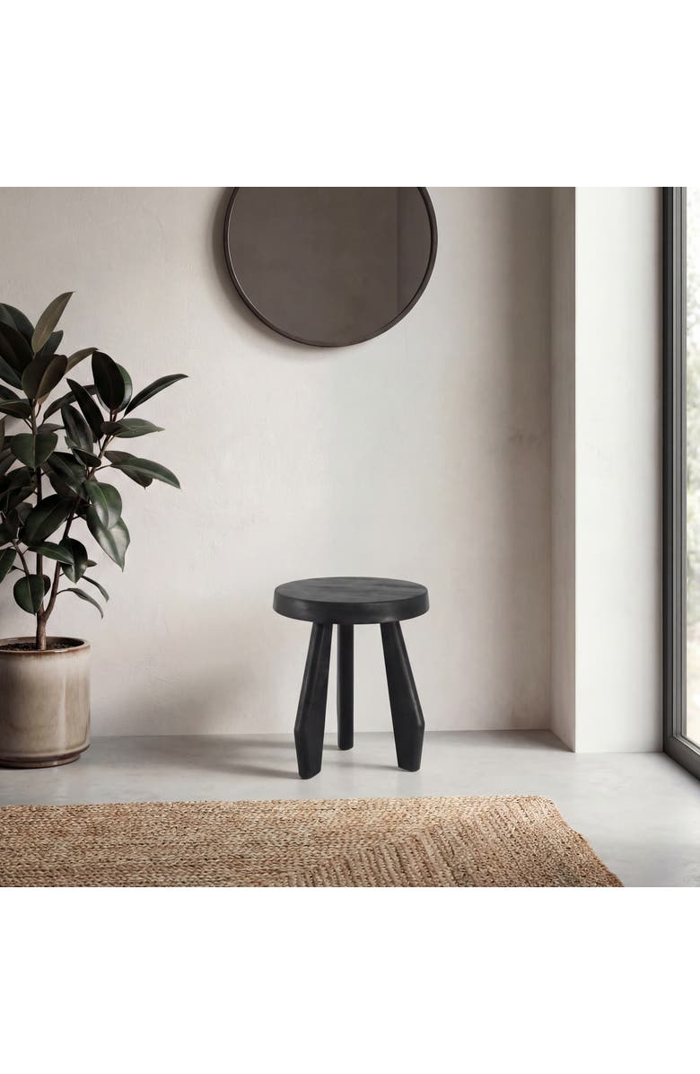 JONATHAN Y Terra Rustic Coastal Acacia Wood Tripod Round Indoor/Outdoor Accent Stool, Alternate, color, Black