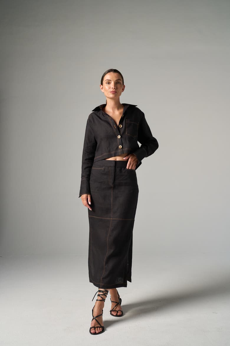 Reese Skirt in Linen, Main, color, Black