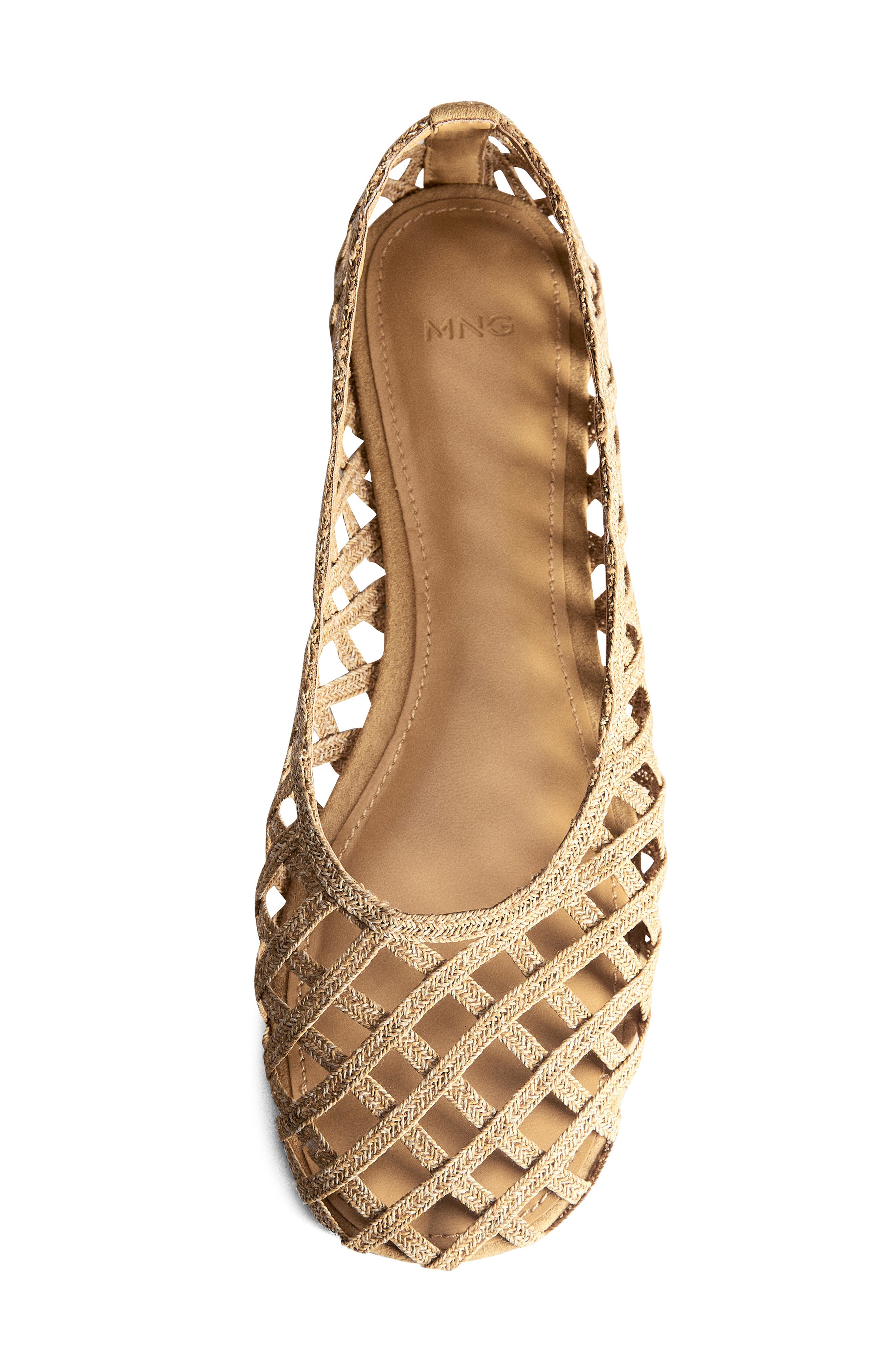 MANGO Open Weave Ballet Flat, Alternate, color, Medium Brown