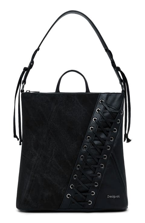 Grommet Lace-Up Faux Leather Backpack