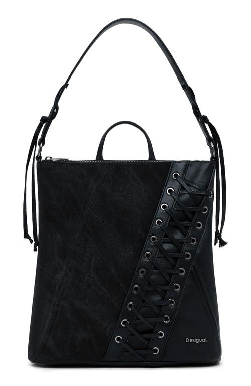 Desigual Grommet Lace-up Faux Leather Backpack In Black