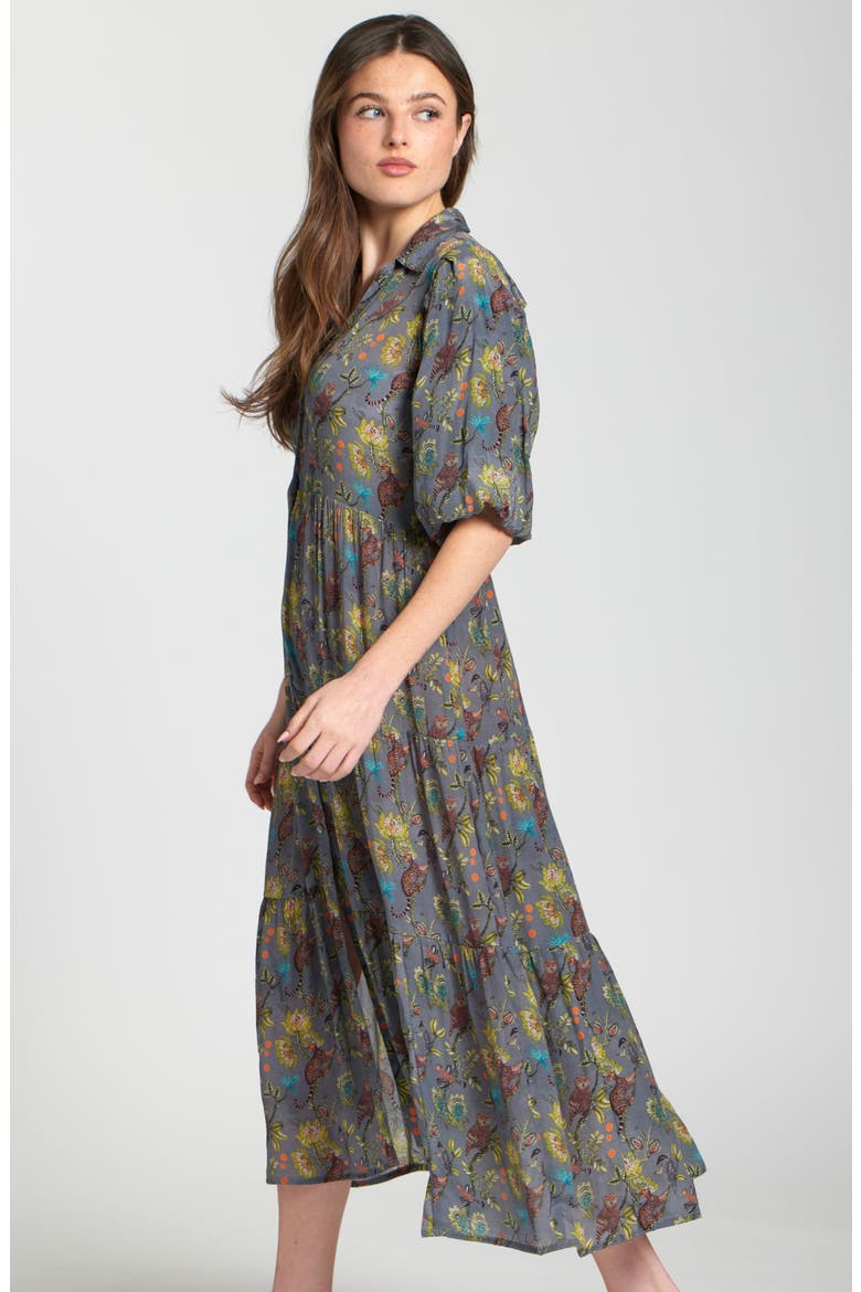 Puff Sleeve Tiered Shirtdress, Alternate, color, GREY MULTI