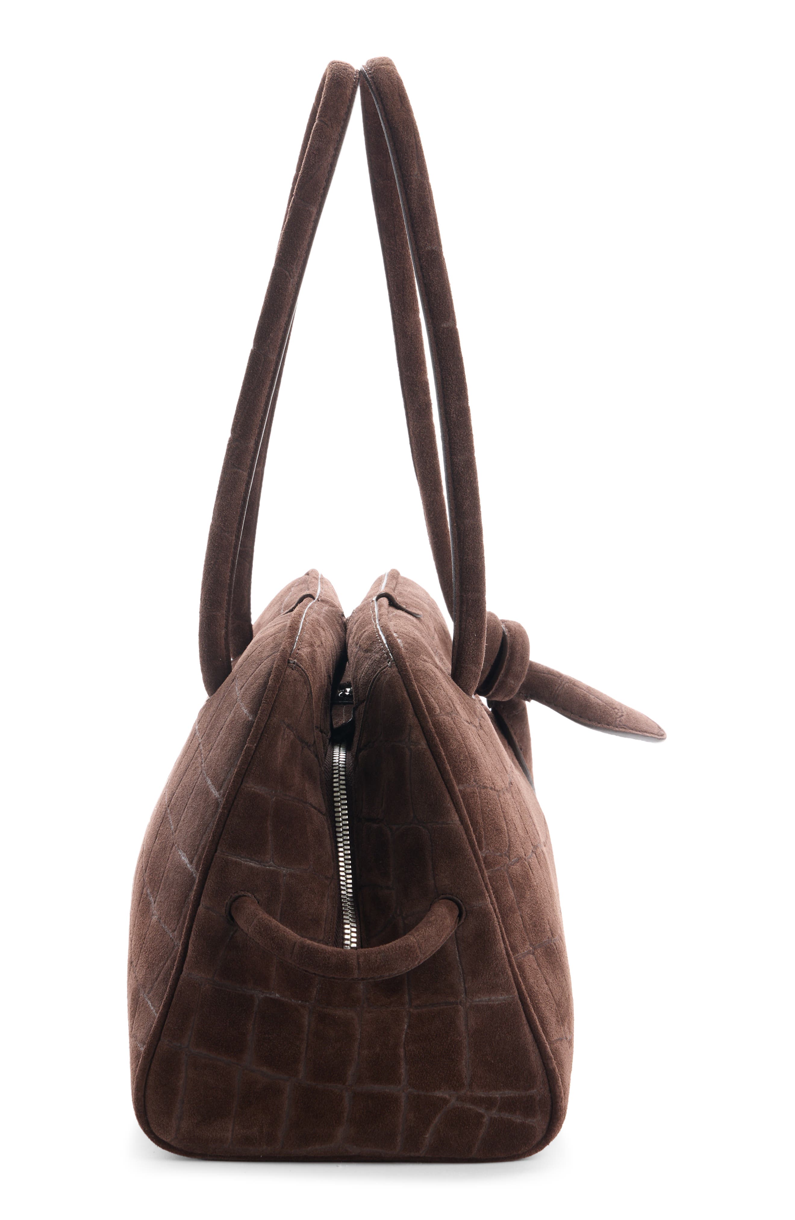 Jacquemus Le Turismo Croc Embossed Suede Bowling Bag, Alternate, color, Dark Brown 880