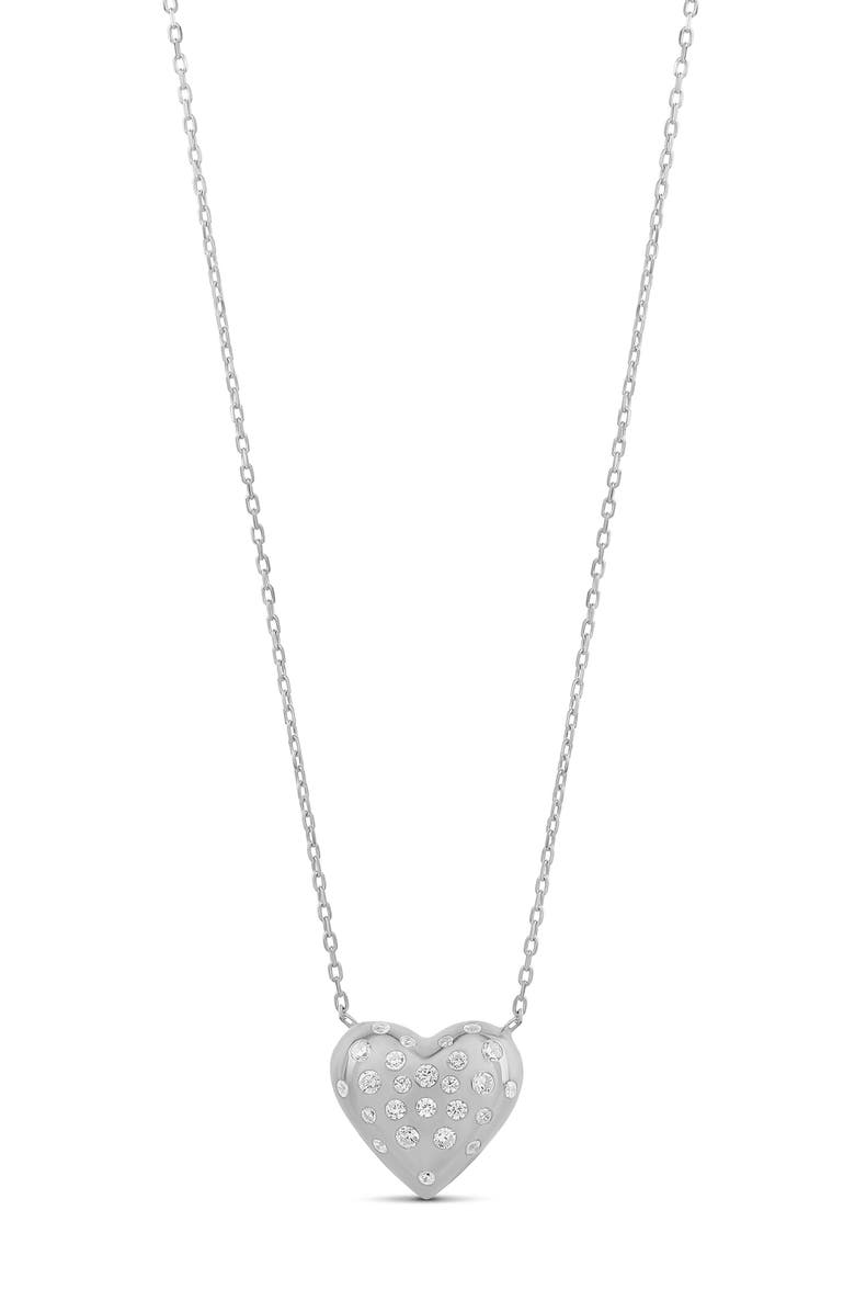 SHYMI Scattered Stone Puffy Heart Necklace, Main, color, Silver