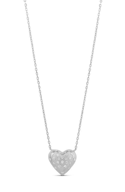 SHYMI Scattered Stone Puffy Heart Necklace in Silver 