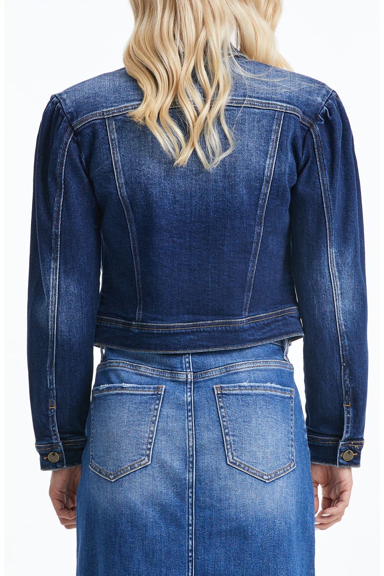 Puff Shoulder Crop Denim Jacket, Alternate, color, STELLAR