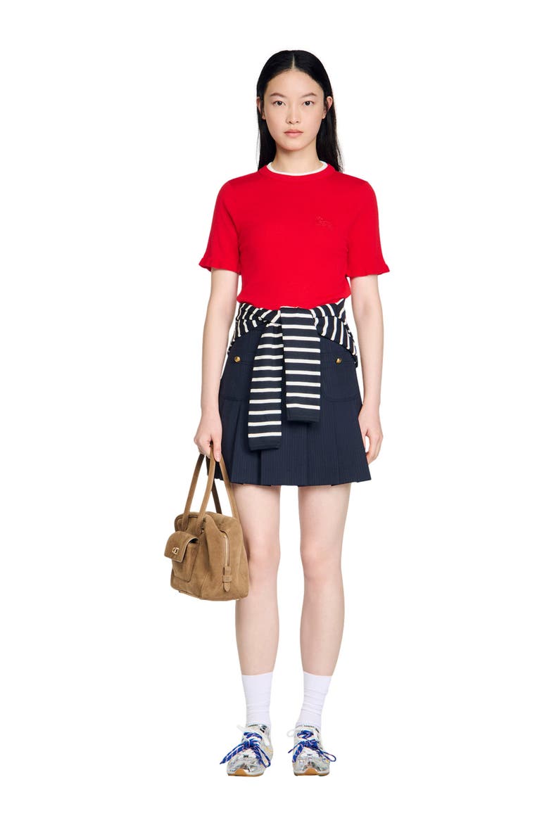 Contrast collar wool sweater, Alternate, color, Red