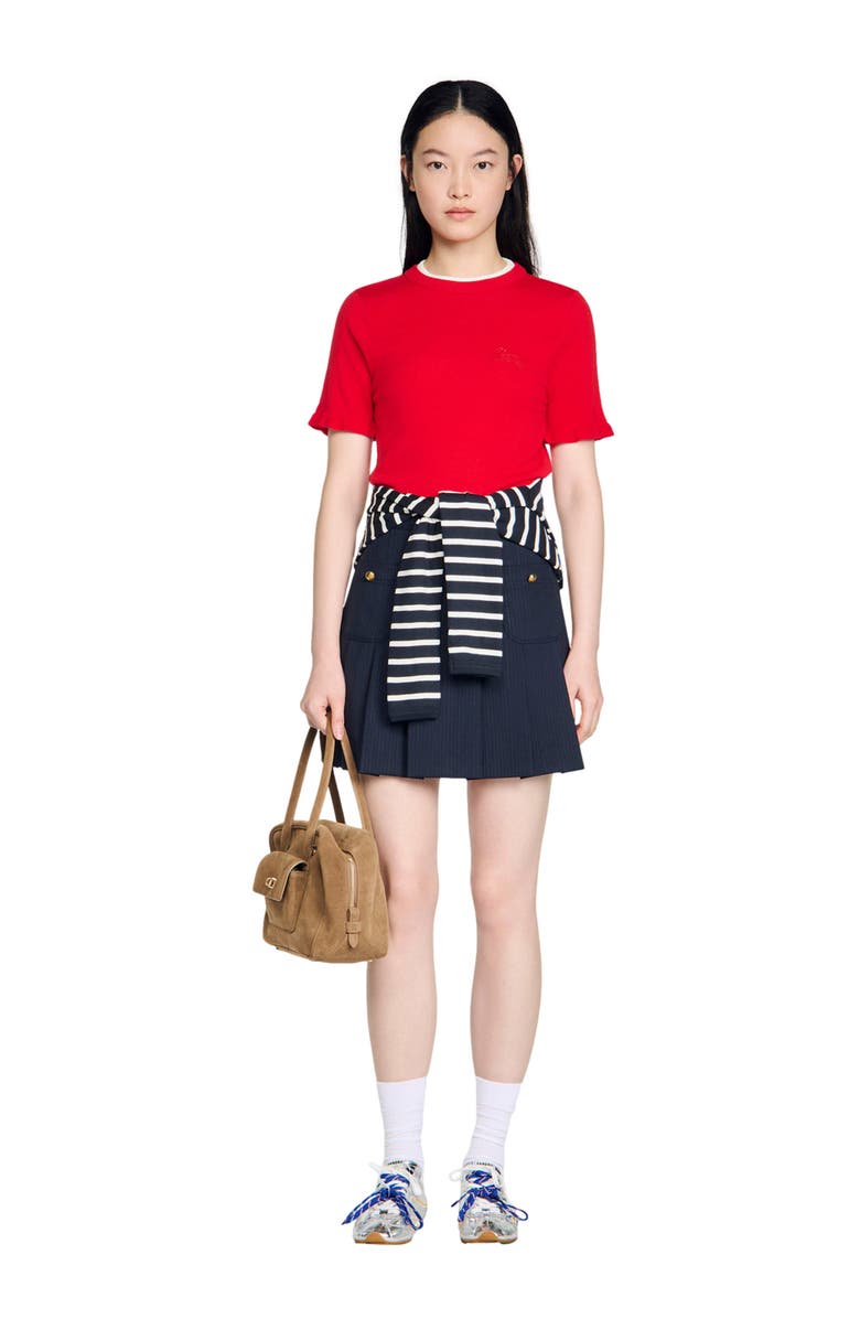 SANDRO Contrast collar wool sweater, Alternate, color, Red