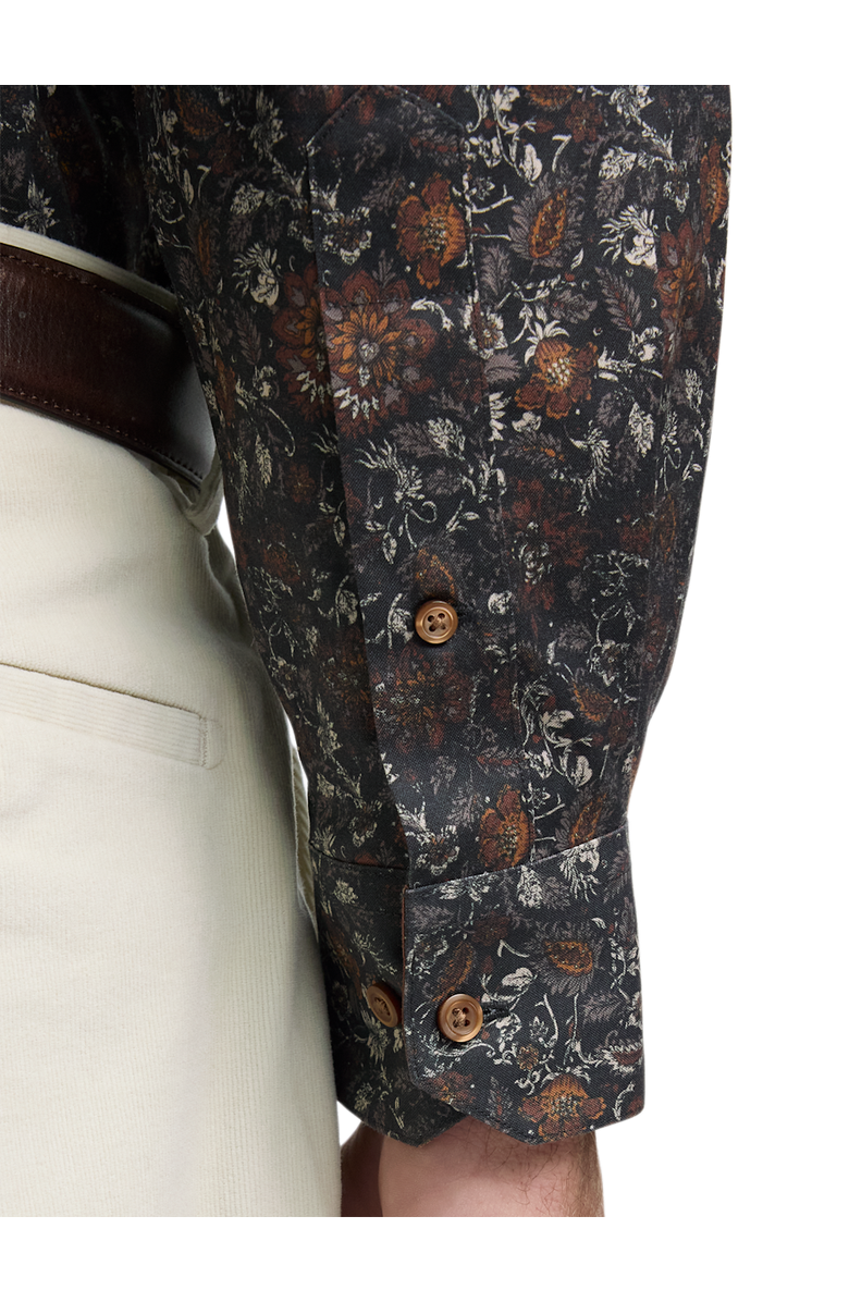 Paul Fredrick Comfort Stretch Non-iron Floral Dress Shirt With Contrast Trim, Alternate, color, Brown Multi