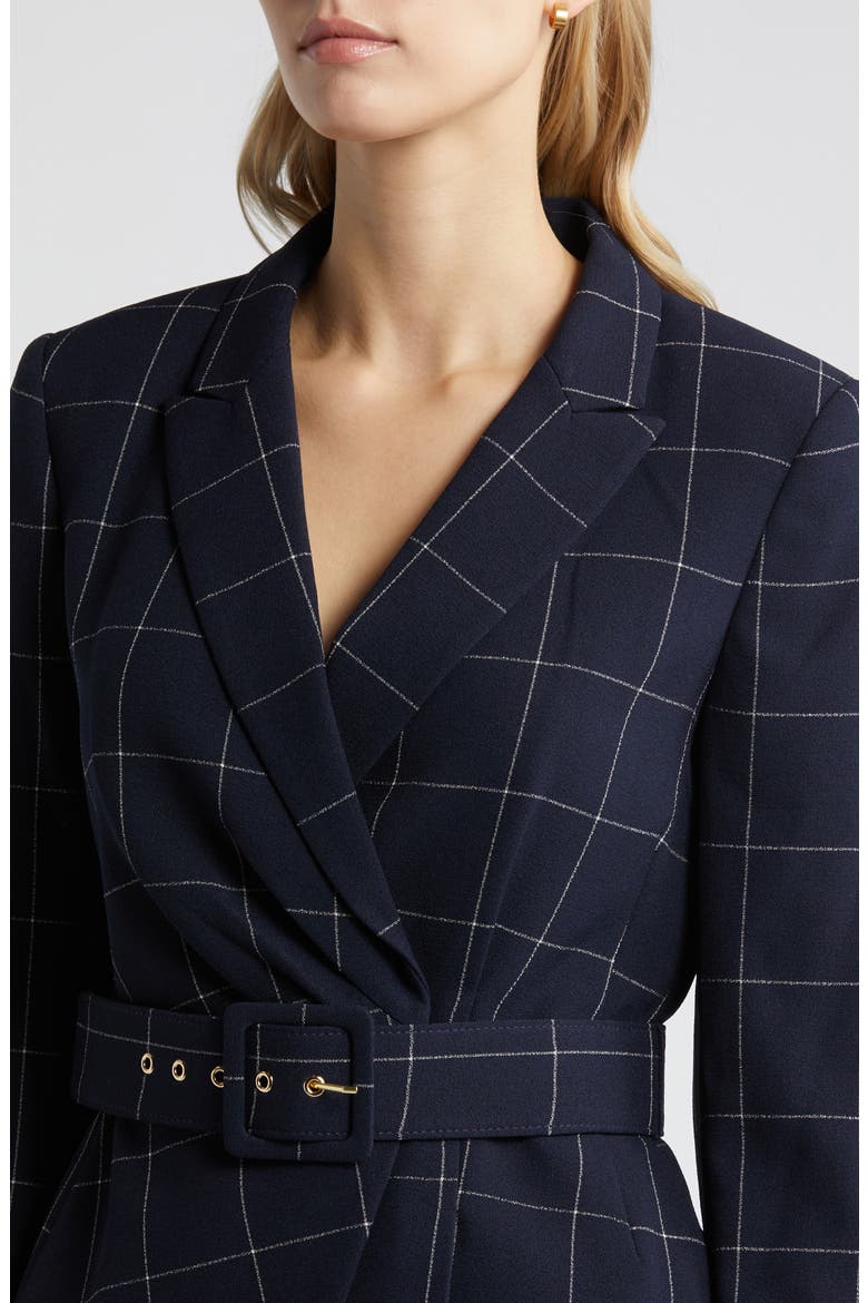 Windowpane Plaid Two-Piece Long Sleeve Dress, Alternate, color, NAVY IVORY
