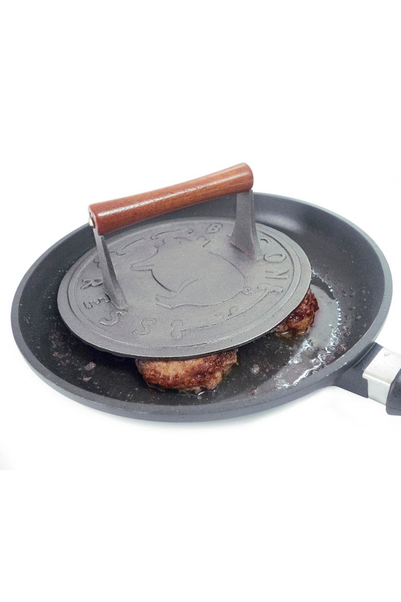 Round Cast Iron Bacon, Steak, and Burger Press, 8.75-Inch, Alternate, color, Silver
