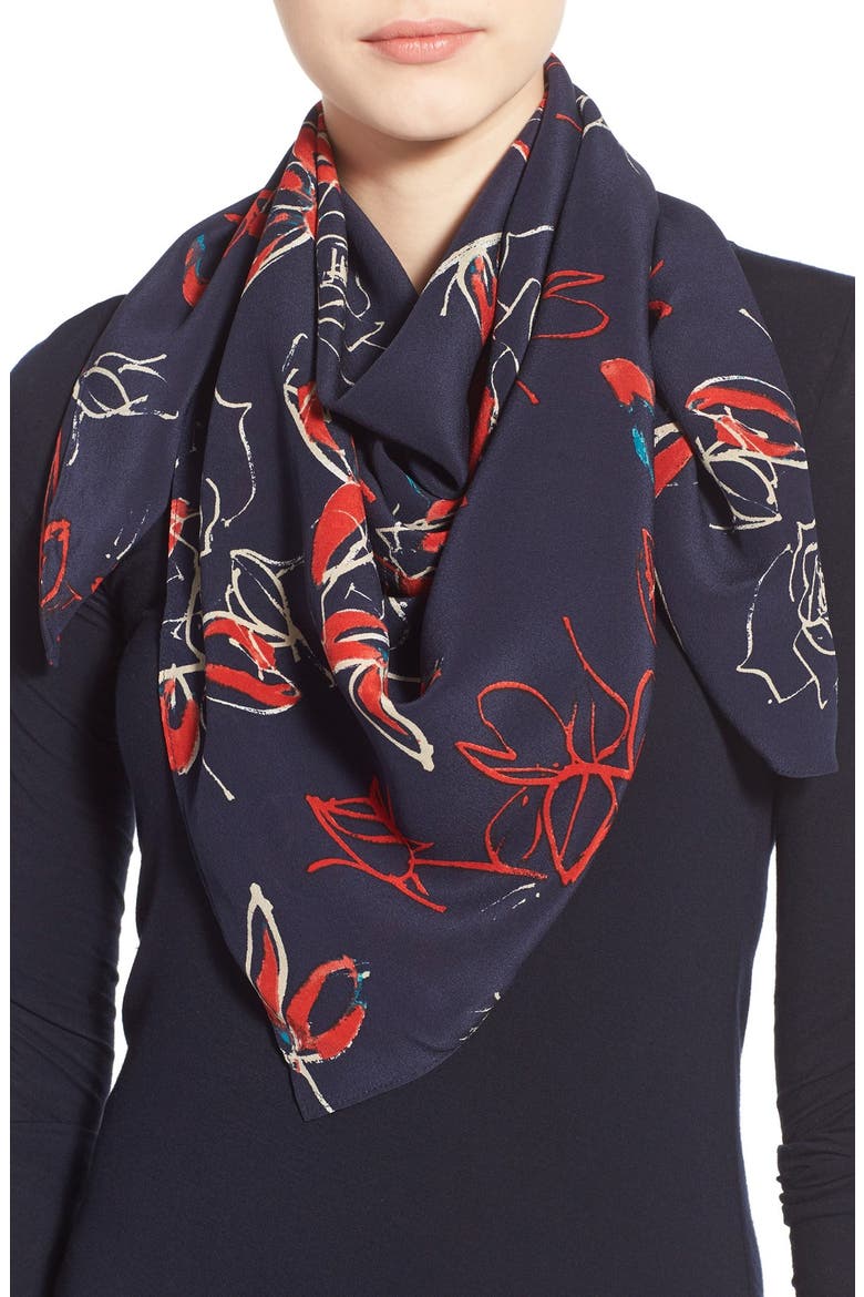 'Rosewater' Sandwashed Silk Scarf, Main, color, NAVY COMBO