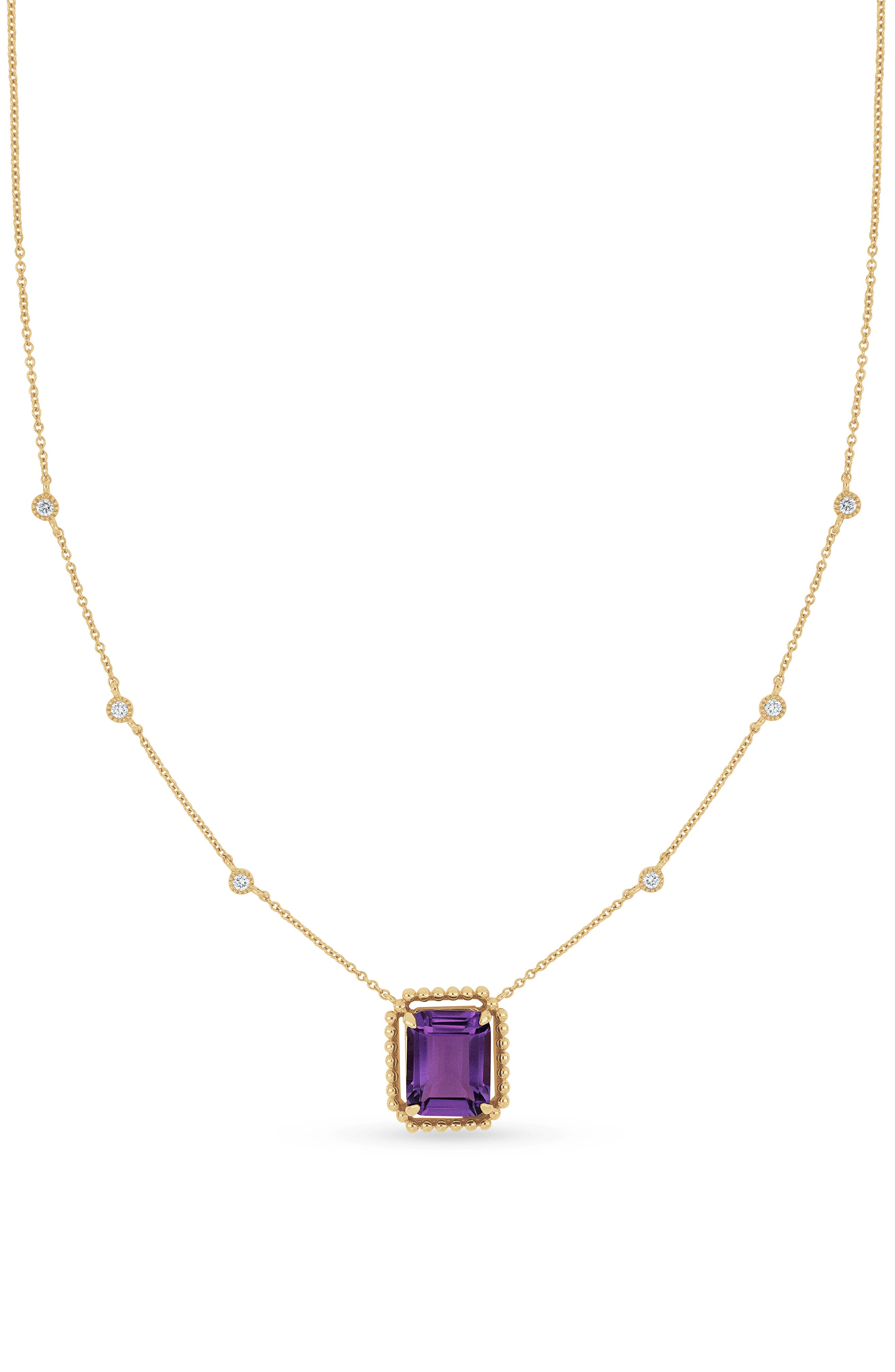 18k Gold Skull Lightning Amethyst & Diamond Pendant Necklace