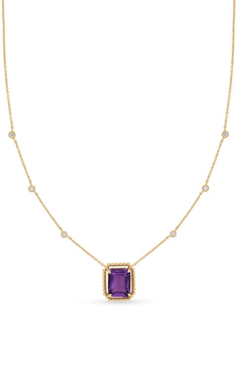 18k Gold Skull Lightning Amethyst & Diamond Pendant Necklace
