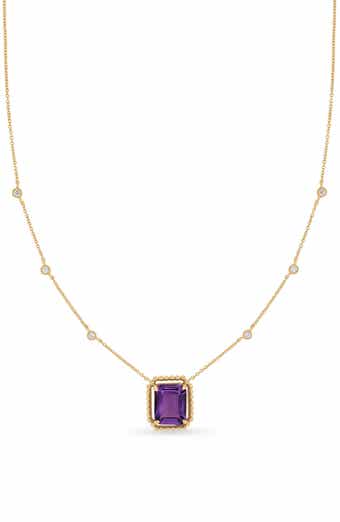 18k Gold Skull Lightning Amethyst & Diamond Pendant Necklace