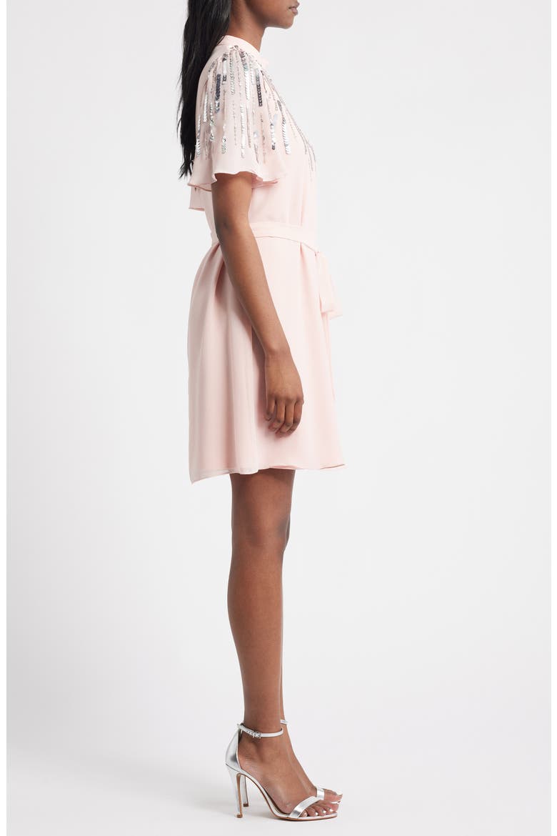 Sequin Embellished Cutout Tie Waist Dress, Alternate, color, PINK