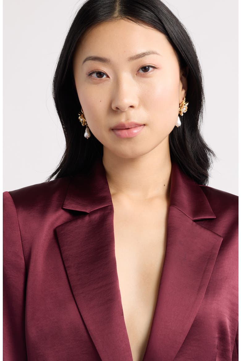 Floral Faux Pearl Drop Earrings, Alternate, color, WHITE- GOLD