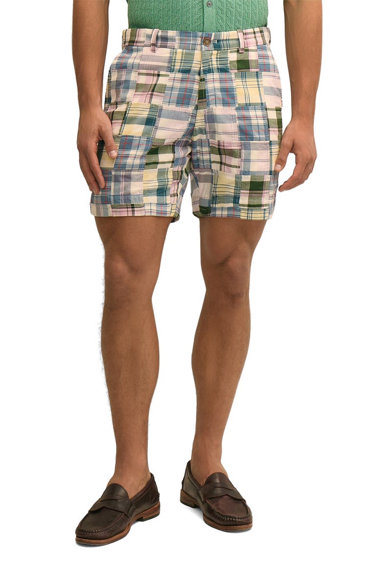 Patchwork Cotton Shorts, Main, color, FADED GREEN PATCHWORK