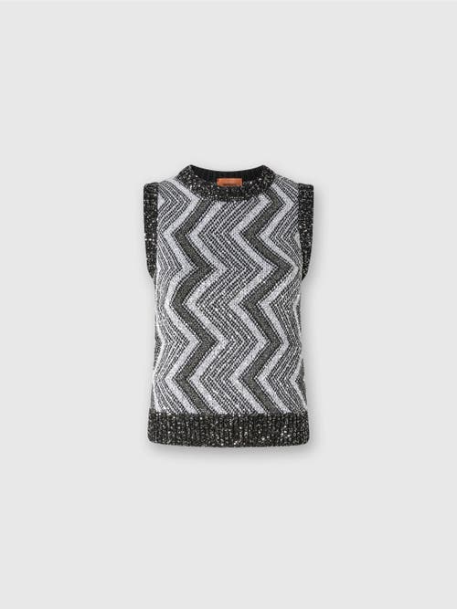 Shop Missoni Vest With Macro Zig Zag And Sequins In Black & Grey