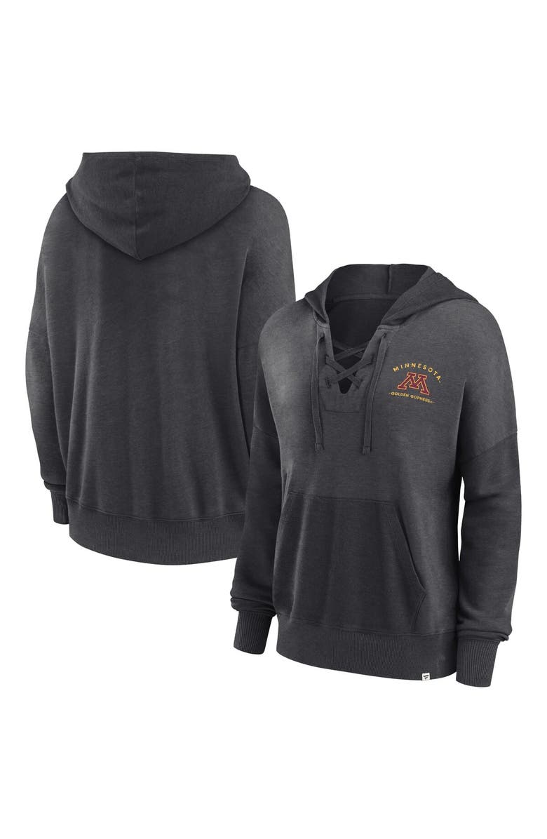 FANATICS Women's Fanatics Branded Heather Charcoal Minnesota Golden Gophers Campus Lace-Up Pullover Hoodie, Alternate, color,