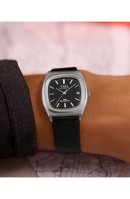 Timex ® Automatic 1983 E-line Reissue Leather Strap Watch, 34mm In Black